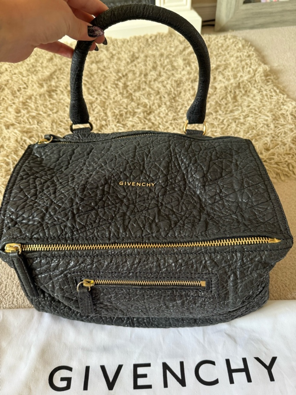 Givenchy Black Pebble Leather Larger Pandora